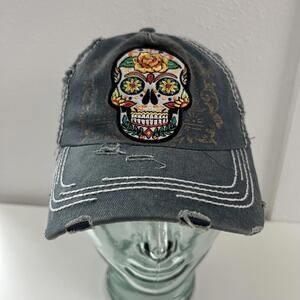 Y2k Distressed‎ Denim Skull Graphic Cap Kbethos Embroidered Trendy Vintage Style